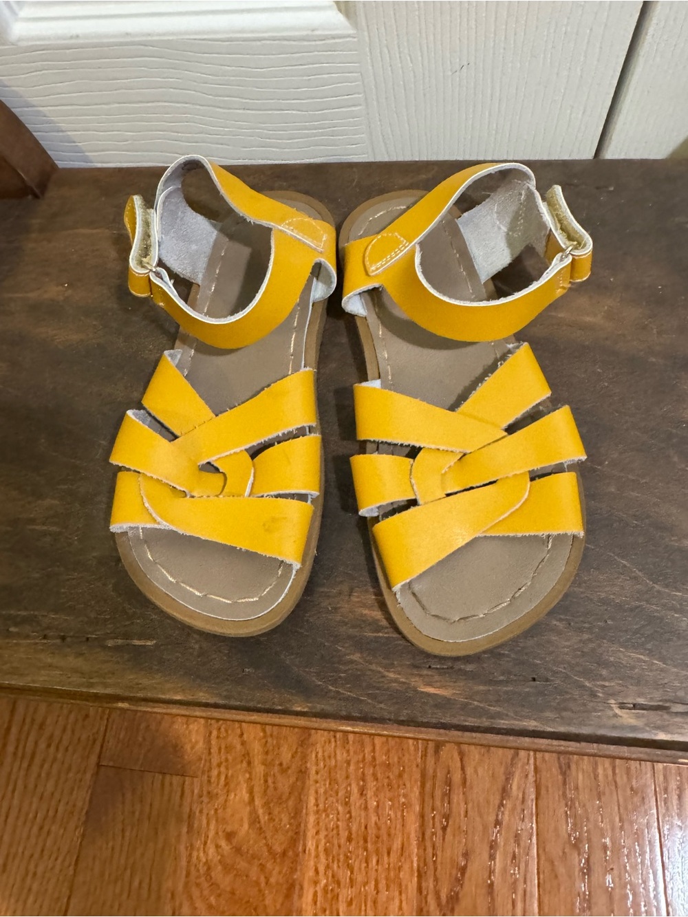 Kids Salt Water Original Yellow Leather Sandals
